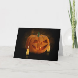 Linterna de calabaza de Halloween con tarjeta de v