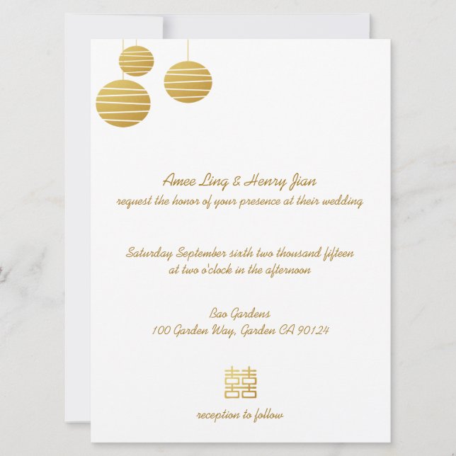 Linterna del oro y invitación doble de la boda de (Anverso)
