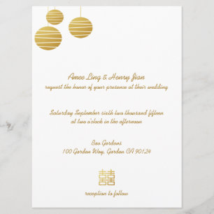 Linterna del oro y invitación doble de la boda de