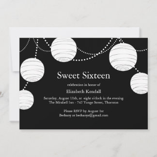 Linterna Fiesta blanco y negro dulce 16 invitación