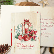 Linterna Vintage y Floral de Nochebuena Navidad