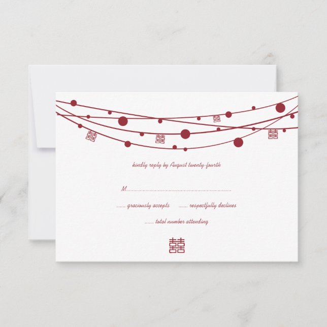 Linternas de doble felicidad Boda Tarjetas RSVP (Anverso)