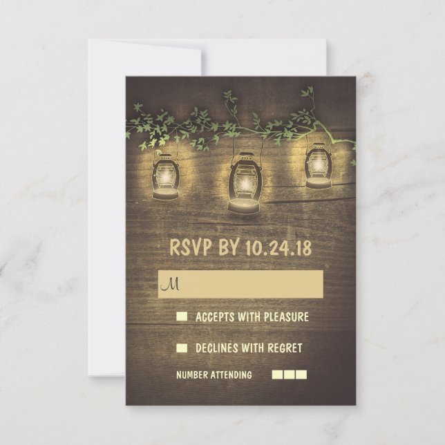 linternas de época rústicas tarjetas RSVP de boda  (Anverso)