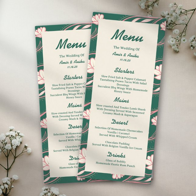 Linternas de Loto Verdes Rosadas Menú de Boda Hind (Subido por el creador)