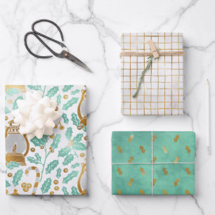 Linternas de oro de moda y hojas de papel de envol