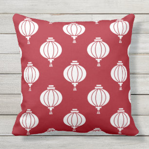 linternas de papel blanco rojo almohada oriental a