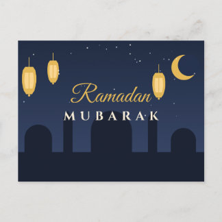 Linternas de Ramadan Mubarak Navy Gold Tarjeta Pos