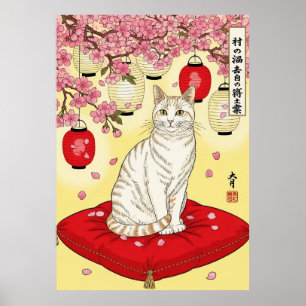 Linternas rojas de cojín de arte de gato Sakura ja