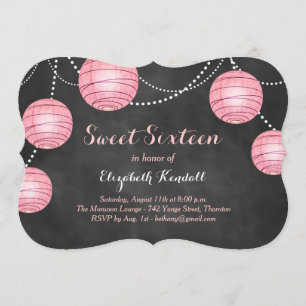 Linternas rosadas en la invitación del dulce