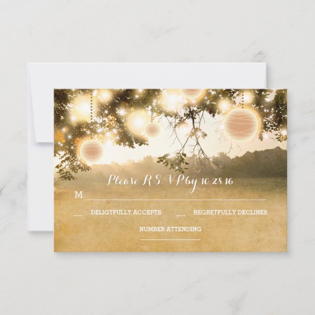 Linternas rusticas Tarjetas RSVP de boda romántica (Anverso)