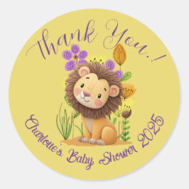 Lion Cub Baby Shower Classic Round Pegatina