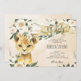 Lion cub floral neutra invitación a la ducha de be