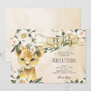 Lion cub floral neutra invitación a la ducha de be