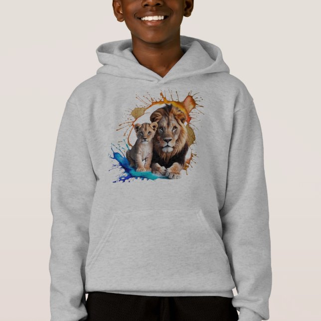 Lion Cub Paint Splatter Pullover Hoodie - Boys  (Anverso)