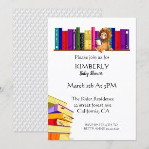 Lion Cute En Invitación De Baby Shower A La Biblio