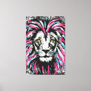 Lion Head Canvas   Impresión de lienzo rosa azul