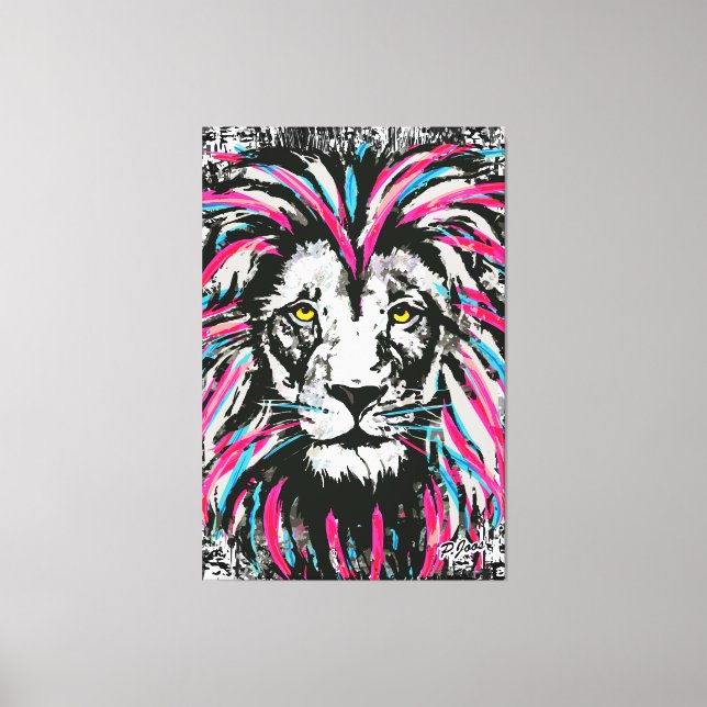 Lion Head Canvas | Impresión de lienzo rosa azul (Anverso)