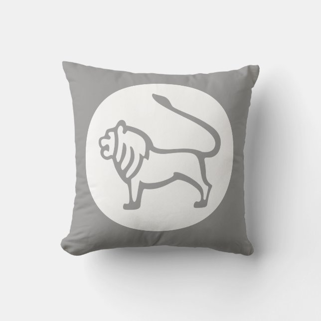 LION/LEO HORÓSCOPO en almohada GRIS (Anverso)