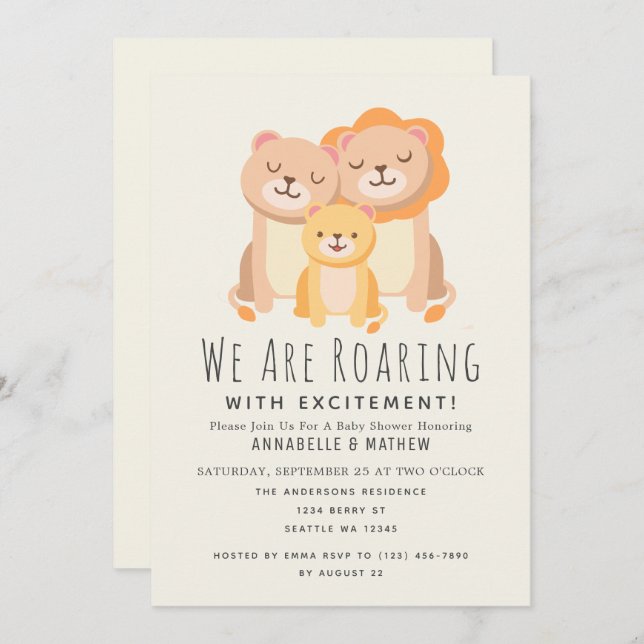 Lion Roaring Encantador Invitación a Baby Shower (Anverso / Reverso)