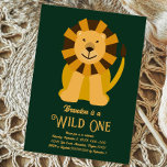 Lion Wild One First Birthday Jungle Invitación<br><div class="desc">Celebra el primer cumpleaños del bebé con esta salvaje invitación de un cumpleaños que incluye a un adorable león. Puede personalizar todo el texto de esta tarjeta para que se adapte a su evento.</div>