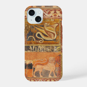 LION y DRAGON Fresco medieval en Naranja amarillo