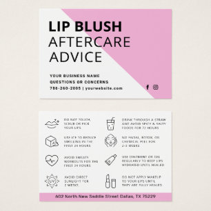 Lip rosado moderno Rubor AfterCare Tarjeta de inst