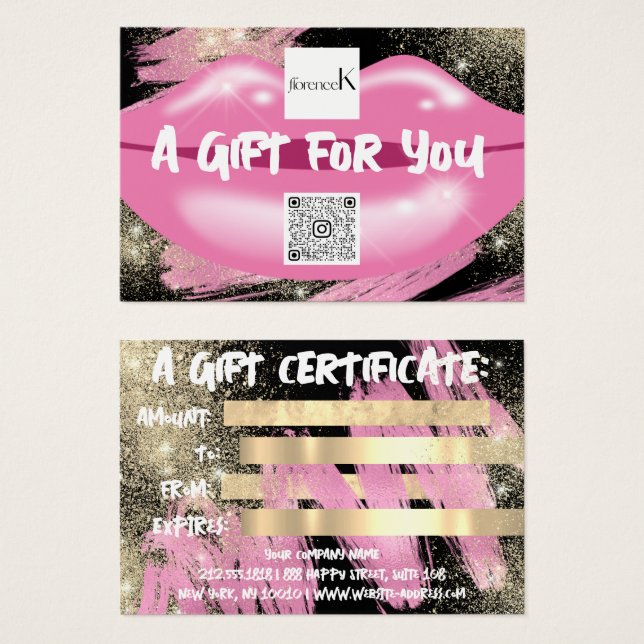 Lips Black Makeup Artist Studio Logo QR 100 Piezas (Anverso y reverso)