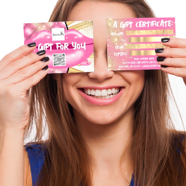 Lips Glam Makeup Artist Studio Logo QR 100 Piezas (Golden Innovations Await)