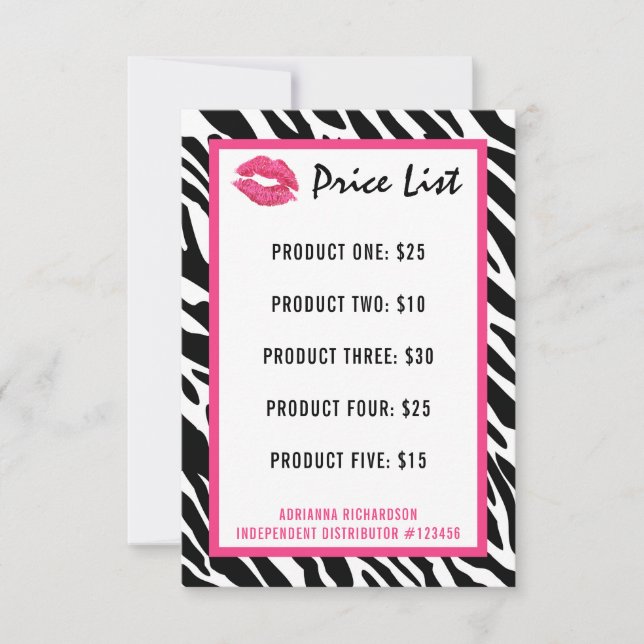 Lipstick Distribuidor Price List Zebra Kiss Lips (Anverso)
