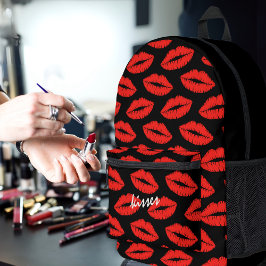 Lipstick Kisses mochila impresa de labios negros y