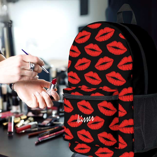 Lipstick Kisses mochila impresa de labios negros y (Lots of lovely kisses for you. Just add your name!)