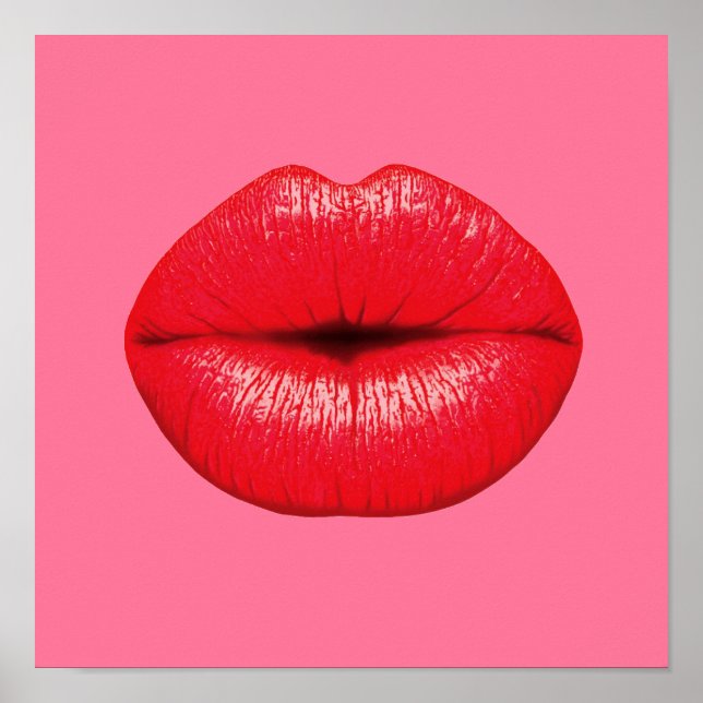 Lipstick rojo labios pop de arte sobre rosa ondula (Frente)