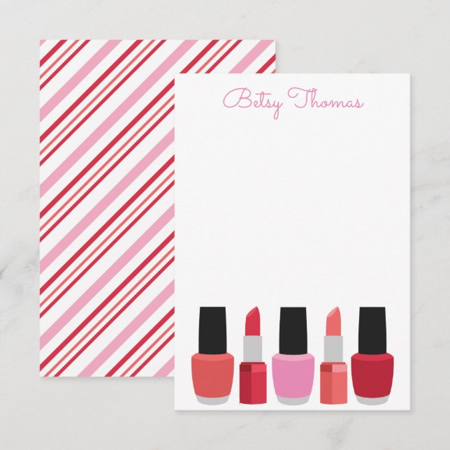 Lipstick y Nail Tarjetas de notas personalizadas p (Anverso / Reverso)