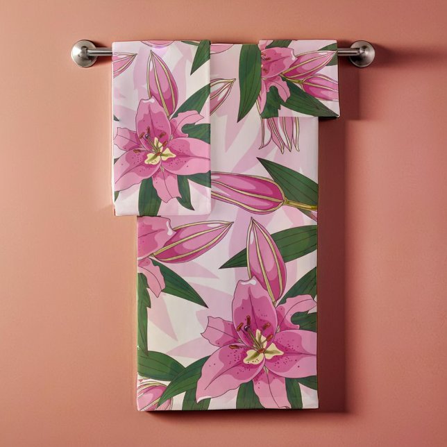 Lirio de Blooming Rosa (Pink Blooming Lily Bath Towel Set)