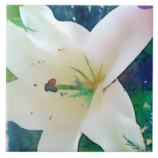 Lirio de la acuarela 6"" teja x6 o Trivet