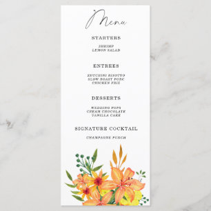 Lirios acuarela menú floral elegante minimalista