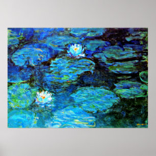 Lirios de agua azules, pintura de arte fino