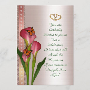 Lirios de invitación a bodas en satén rosado