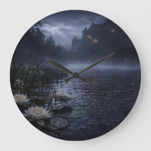 Lirios junto al lago brumoso Reloj de pared de jar