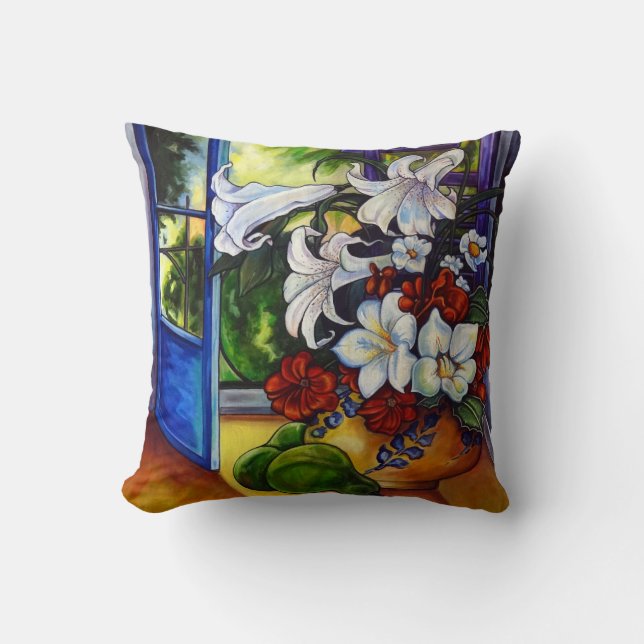 Lirios y peras 16" X 16" almohada del algodón (Anverso)