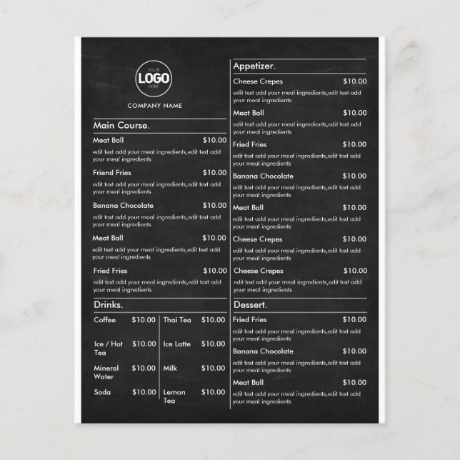 Lista de precios | Black Chalkboard Business Menu  (Frente)