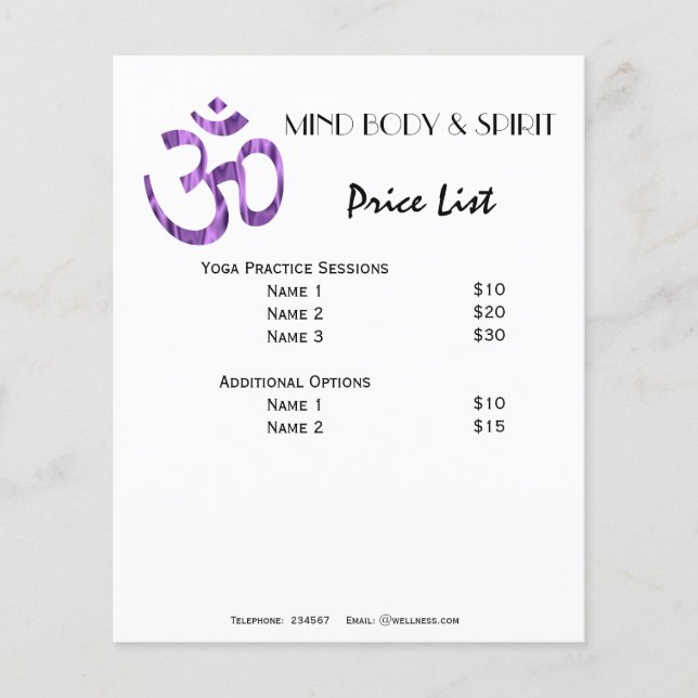 Lista de precios de Aum Yoga A5 (Frente)