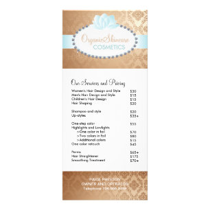Lista de precios de cosméticos y tarjetas de rack