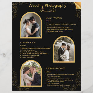 Lista de precios de fotografía de boda moderna neg
