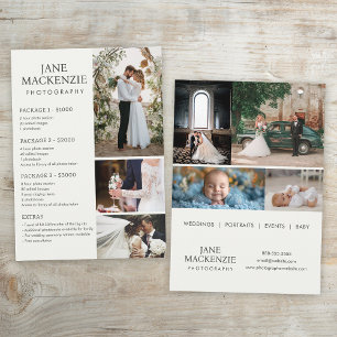 Lista de precios de fotógrafos y postal de servici