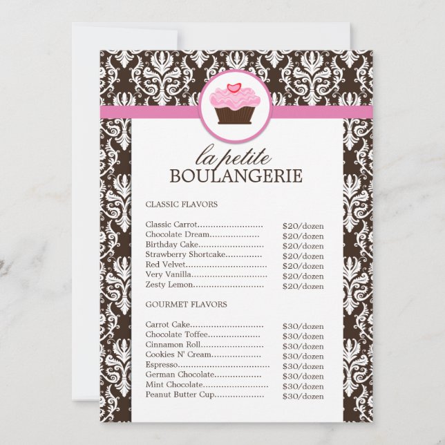 Lista de precios de la panadería Pretty Damask (Anverso)