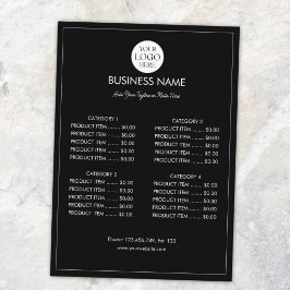 Lista de precios de menú moderno con logotipo empr