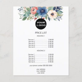 Lista de precios de negocio floral de acuarela ele