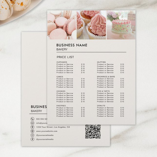 Lista de Precios de Panadería Cupcake Pastelería (Bakery Cupcake Cake Shop Create Your Own Price List Flyer by MINTIC DESIGN STUDIO)