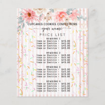 Lista de precios de panadería dulce con rayas flor